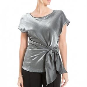 NWT Max Studio Side Tie Satin Top in Silver Medium
